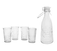 Orsina Tapered Glass Bottle With Four Glasses Set, Secured Silver Swing Top Bottle, Four Matching Tumblers
