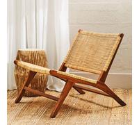 Orsina Teak Wood & Natural Rattan Lounge Chair, Low Profile Woven Armchair for Living Room, Chair with Wide Seat in Brown Orsina Brown