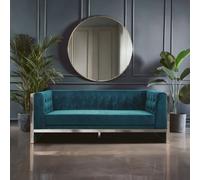 Orsina Teal Velvet 3 Seater Sofa, Button Tufted Modern Sofa For Living Room, Stainless Steel Frame Velvet Couch