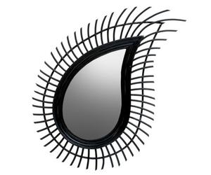 Orsina Teardrop Black Natural Rattan Wall Mirror, Large Wood Wall Mirror, Mirror With Rattan Frame, Tear Mirror