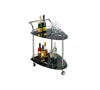 Orsina Tempered Glass Black Serving Trolley, 2-Tier Kitchen Storage Trolley, Modern Kitchen Trolley On Wheels