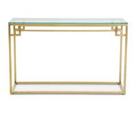 Orsina Tempered Glass Silver Finish Console Table, Stainless Steel Frame With Geometric Design, Glass Top in Gold Orsina Gold