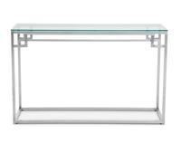 Orsina Tempered Glass Silver Finish Console Table, Stainless Steel Frame With Geometric Design, Glass Top Orsina Silver