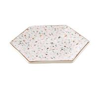 Orsina Terrazzo Patterned Small Ceramic Dish, Compact Butter Dish With Gold Rim, Geometric White Plate, Glazed Dish Orsina White