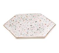 Orsina Terrazzo Patterned Small Ceramic Dish, Compact Butter Dish With Gold Rim, Geometric White Plate, Glazed Dish Orsina White
