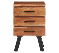 Orsina Three Drawer Acacia Side Table, Natural Solid Acacia Wood With Industrial Black Iron Legs, End Table