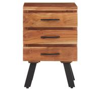 Orsina Three-Drawer Acacia Side Table, Natural Solid Acacia Wood with Industrial Black Iron Legs, End Table Orsina Natural