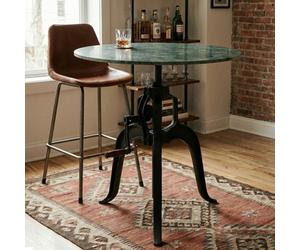 Orsina Three Leg Small Green Marble Iron Table, Industrial-Style Black Finish Metal Table, Functional Side Table