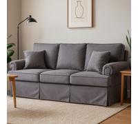 Orsina Three-Seat Grey Velvet Sofa, Plush Velvet Upholstery with Key-Style Padded Arms, Wooden-Base 3-Seater Sofa Orsina Grey