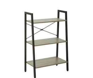 Orsina Three Tier Grey Oak Veneer Ladder Shelf Unit, Functional Industrial Narrow Shelf, Stylish Tall Cupboard