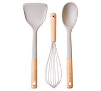 Orsina tone Grey Silicone Head 3pc Kitchen Tool Set, Heat Proof Spoon, Whisk & Turner, Culinary Kit With Wooden Grips Orsina Grey