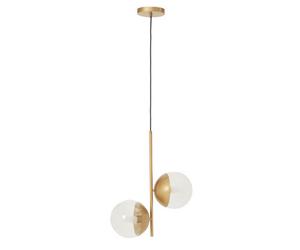 Orsina Twin Globe Ceiling Pendant In Gold Metal, Vertical Hanging Light Fixture, Slim Gold Pendant Light Lamp