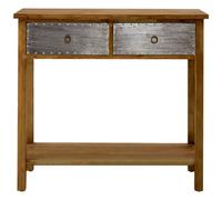 Orsina Two Drawer Console Table, Chic Hallway Table, 2 Metal Drawer Solid Wood Console Table, Rustic Console Table