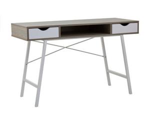 Orsina Two Drawer Light Oak Veneer Desk,wood Desk With Angular White Metal Legs,modern Design Wooden Workstation