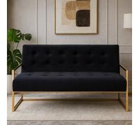 Orsina Two Seat Black Velvet Sofa, Deep Button Tufting, Foam Padded Seat And Back, Sleek Metal Frame, Glam Appeal