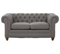 Orsina Two Seat Grey Linen Sofa, Button Tufted Chesterfield Back And Scrolled Arms, Plush Upholstered Seat