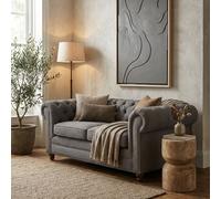 Orsina Two-Seat Grey Linen Sofa, Button-Tufted Chesterfield Back & Scrolled Arms, Plush Upholstered Seat Orsina Grey