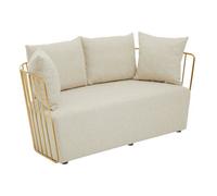 Orsina Two Seat Natural Fabric Sofa, Gold Finish Stainless Steel Frame, Art Deco Style Comfortable And Stylish Sofa