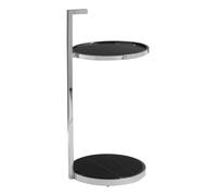 Orsina Two Tier End Table With Black Marble Inserts, Glass Round Side Table, Silver Finish Side Table, Sofa Side Table Orsina Black