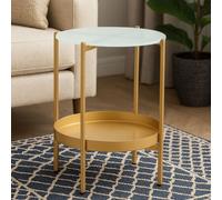 Orsina Two Tier Glass & Iron Side Table, Gold Finish Metal Frame With Clear Glass Top, Modern Side Table Orsina Gold