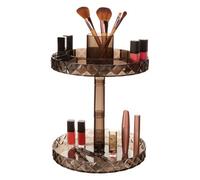 Orsina Two Tier Revolving Cosmetic Organiser, Black Makeup Organiser With Diamond Trim, Rotating Makeup Organiser