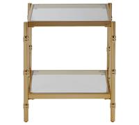 Orsina Two-Tier Square Side Table With Knopped Iron Legs, Gold Iron Frame Settee Side Table, Mirrored Glass End Table Orsina Gold