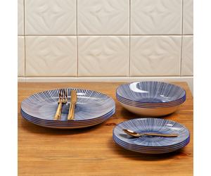 Orsina Unique 12 Piece Blue & White Dinner Set,dolomite Dinnerware Plates And Bowls,scratch-Resistant Crockery Set