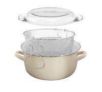 Orsina Unique Cool Grey Enamel Deep Fryer, Durable Steel Frying Pan With Basket & Lid, Multipurpose Fish Fryer Pot in Cream Orsina Cream