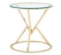 Orsina Unique Corseted Round End Table, Geometric Design Statement Table, Versatile Lounge Side Table in Metallic Gold Orsina Metallic Gold