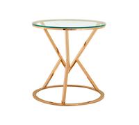 Orsina Unique Corseted Round End Table, Geometric Design Statement Table, Versatile Lounge Side Table in Gold Orsina Gold
