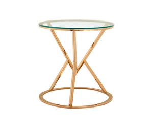 Orsina Unique Corseted Round End Table, Geometric Design Statement Table, Versatile Lounge Side Table in Gold Orsina Gold