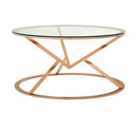 Orsina Unique Corseted Round Rose Gold Coffee Table, Geometric Display Table, Versatile Decorative Coffee Table