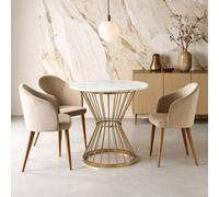 Orsina Unique Hourglass Dining Table With White Marble And Gold Base, Lounge Table, Modern Garden Or Kitchen Table