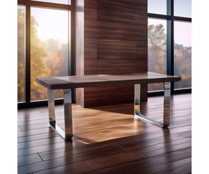 Orsina Unique Natural U Shaped Base Dining Table, Kitchen Table With Wood Top, Silver Table, Decorative Table