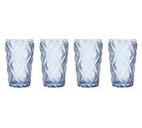 Orsina Unique Set Of 4 Clear Highball Glasses, Engraved Crystal Water Glasses, Diamond-Patterned Crystal Tumbler in Blue Orsina Blue