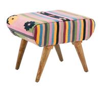 Orsina Upholstered Footstool, Tribal Pattern Cotton Seat With Mango Wood Legs, Handcrafted Boho Accent Stool