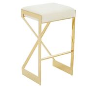 Orsina Velvet Bar Stool, Gold Finish Frame Bar Chair with Footrest, Modern Design Home Stool for Living Area in White Orsina White