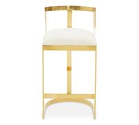 Orsina Velvet Bar Stool, Gold Finish Frame, Curved Backrest with Plump Seat, Modern Elegant Design Bar Stool in White Orsina White