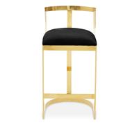 Orsina Velvet Bar Stool, Gold Finish Frame, Curved Backrest with Plump Seat, Modern Elegant Design Bar Stool in Black Orsina Black