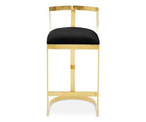 Orsina Velvet Bar Stool, Gold Finish Frame, Curved Backrest with Plump Seat, Modern Elegant Design Bar Stool in Black Orsina Black