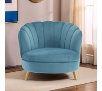 Orsina Velvet Scalloped Armchair, Supportive Armrest Lounge Chair, Easy to Clean Velvet Accent Chair in Blue Orsina Blue