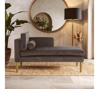 Orsina Velvet Upholstered Grey Velvet & Left Arm Chaise Lounge, Luxirous Chaise Lounge, Slim Chaise For Relaxing Orsina Grey