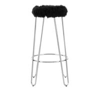 Orsina Versatile Chrome & Faux Fur Bar Stool, Hairpin Round Stool, Plush Stool for Kitchen Counter in Silver Orsina Silver