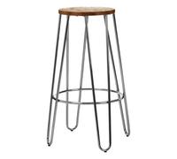 Versatile Chrome Metal and Elm Wood Round Bar Stool, Hairpin Stool, Sturdy Stool for Bar, Kitchen Counter, Premier Housewares Silver One Size