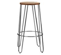 Orsina Versatile Chrome Metal & Elm Wood Round Bar Stool, Hairpin Stool, Sturdy Stool for Bar, Kitchen Counter in Silver Orsina Silver
