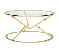 Orsina Versatile Corseted Round Champagne Coffee Table, Geometric Display Table, Unique Decorative Coffee Table