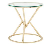 Orsina Versatile Corseted Round Champagne End Table, Geometric Design Statement Table, Unique Lounge Side Table