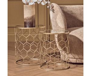 Orsina Versatile Design Set Of Two Honeycomb Side Tables, Industrial Table For Livingroom, Everyday Use Lounge Table