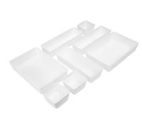 Orsina Versatile Eight Piece Drawer Set Organiser, Integrated Handle Narrow Storage Boxes, Versatile Sleek Boxes in White Orsina White