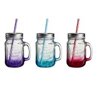 Orsina Versatile Embossed Coloured Mason Jar Mug, Embossed Glass Bottle With Metal Lid, Versatile Glass Jars